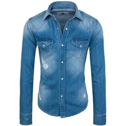 Rock Creek Herren Jeanshemd Denim RC-013 [Blau M] - Herrenhemden mit hochwertiger Verarbeitung, mittlerer Waschung und Druckknopfleiste für optimalen Tragekomfort. Verfügbar in 5 Größen, ideal für lässige Outfits.