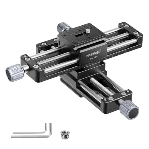 NEEWER Makro Rail Slider, 4 Achsen 360° drehbar Fokussierschiene aus Aluminiumlegierung mit Arca Typ Schnellwechselplatte 1/4" Schraube für Kamera Camcorder Stativköpfe Macro Fotografie Filmen, GM-MP3