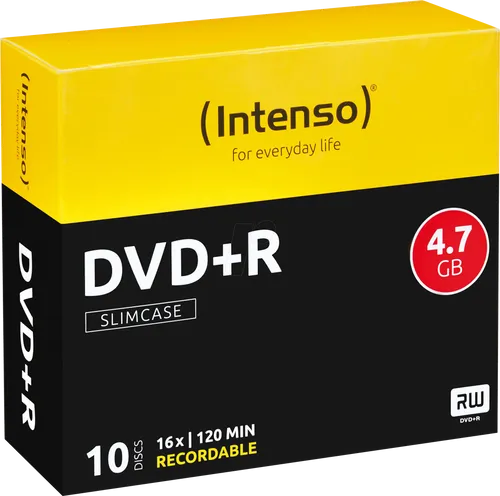 Intenso DVD+R 4,7GB - 10er SlimCase, Multispeed Rohlinge für optimale Kompatibilität mit Philips, HP, Ricoh und Sony