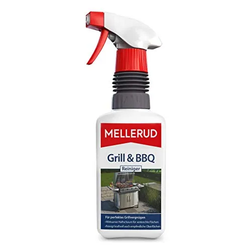 Mellerud Grill & BBQ Reiniger | 0,46 l | Effektives Spray für strahlende Grills - Der MELLERUD Grill & BBQ Reiniger entfernt mühelos Fett und Verkrustungen von Elektro-, Gas- und Holzkohlegrills. Mit speziellem Haftschaum für gezielte Anwendung, auch an senkrechten Flächen. Für strahlenden Glanz und einfache Reinigung.