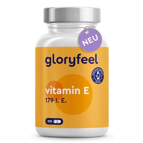Vitamin E Kapseln - Stabilster Premium Rohstoff (DL-alpha-Tocopherylacetat) - Bioaktives Vitamin E 179 IE - Hochwertige 210 Kapseln für 100 Tage Vollversorgung - Laborgeprüft