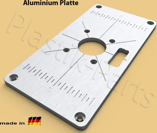Plastik Parts Fräser-Set ALU Einlegeplatte für KATSU 710W - Hochwertige ALU Einlegeplatte für Frästisch KATSU 101750, 100% made in Germany. Integrierte Messhilfen erleichtern das Ausrichten der Werkstücke.