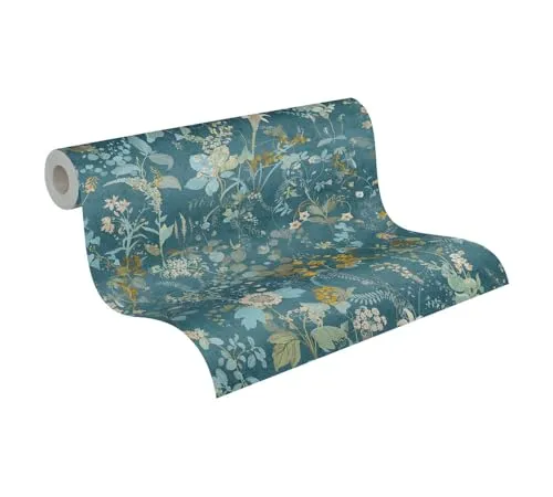 A.S. Création Blumentapete Petrol Blau THE BOS 388253 Vliestapete Dschungeltapete 10,05 m x 0,53 m Made in Germany