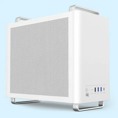 NEWWAY - NC1 Tragbares Mini-Tower-PC-Gehäuse - Kompatibel mit Mini-ITX, ITX, Micro-ATX - Typ C USB - 1 x Lüfter inklusive 9MM 3 PIN Molex - Metallgitterwand (Weiß)