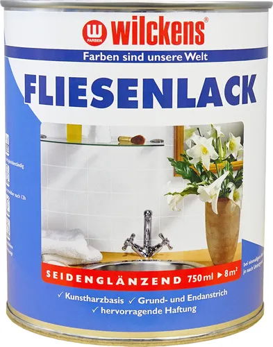 Wilckens Fliesenlack 750ml - Seidenglänzend Weiß - Lacke für Innenräume, geruchsarm und einfach aufzutragen, ideal für Fliesen mit seidenglänzendem Finish.