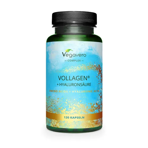 Vegavero Veganes Collagen + Hyaluronsäure | 120 Kapseln - Nahrungsergänzungsmittel mit 250 mg pflanzlichem Vollagen® und 50 mg hochwertiger Hyaluronsäure pro Kapsel – 100% vegan und ohne synthetische Zusätze.