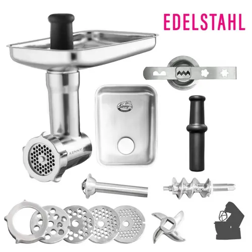 Edelstahl-Fleischwolf für Kenwood Küchenmaschinen - Profi Schredder aus 100% Edelstahl, vielseitig für Fleisch, Gemüse und Sorbet, leicht zu reinigen und robust