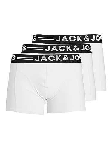 JACK & JONES Herren Unterhosen Shorts Boxershorts Trunks 3er Pack - Komfort in Weiß - Herren-Boxershorts aus 3er Pack mit anatomisch korrekter H-Form für optimalen Tragekomfort. Der breite, weiche Baumwoll-Stretchbund sorgt für perfekten Sitz und Funktionalität.