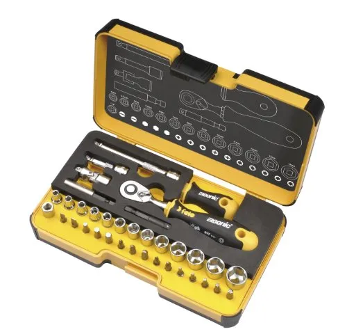 Felo R-GO XL Inch - 36-tlg. Werkzeugsatz mit ERGONIC Ratsche - Werkstatt & Handwerkzeug: Hochwertiger 36-tlg. Werkzeugsatz mit ergonomischer Ratsche in robuster XL-Strongbox für optimalen Komfort und Effizienz beim Schrauben.