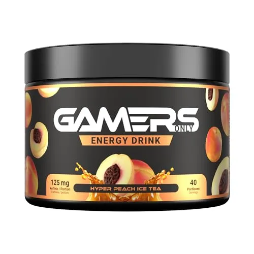 Gamers Only Energy Pulver Hyper Peach Ice Tea [MIT KOFFEIN & ZERO ZUCKER ] 40 Portionen | Energy Drink Pulver | Erhöht die Konzentration & Reaktionen | 125MG Koffein & L-Tyrosin & Vitaminen