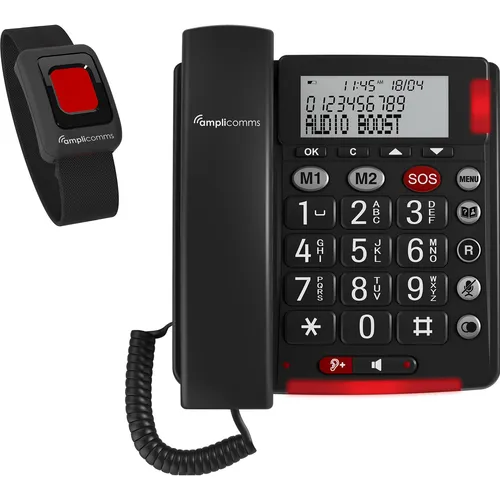 Amplicomms BigTel 50 Alarm Plus - Schnurtelefon für Senioren - Festnetztelefon mit Alarmfunktion und großen Tasten für einfache Bedienung, ideal für Senioren und Hörgeschädigte.
