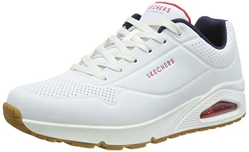 SKECHERS "Uno - Stand on Air" Sneaker für Herren - Sportliche Herren Sneaker in Weiß mit Rot und Blau, ausgestattet mit Skechers Air-Cooled Memory Foam für extra Dämpfung und Komfort.