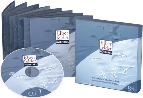 Elberfelder Hörbibel - Hörbücher mit über 80 Stunden Laufzeit auf 8 MP3-CDs, gelesen von Jörg A. Pasquay – ideal für ruhige Momente oder unterwegs.