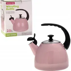 Emaillierter Stahlkessel mit Pfeife 2,5 L Kamille KM-1040B - Eleganter 2,5 L Wasserkessel aus emailliertem Stahl, ideal für alle Herdarten. Mit hitzebeständigem Bakelitgriff und einfacher Reinigung. Ein stilvolles Küchenelement und praktischer Helfer.