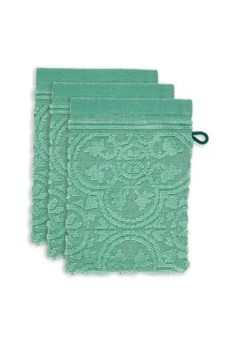Waschlappen Set Tile de Pip Green UV 16x22 cm – 3er Set - Luxuriöses Set mit tonal gewebtem Kachelmuster, aus 100% Baumwollfrottee, super weich und schnelltrocknend. Perfekt für jedes Badezimmer und kombinierbar mit anderen Artikeln der Kollektion.
