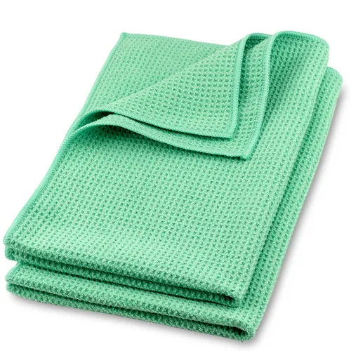 Mikrofaser Trockentuch, Premium Waffeltuch (2 St., 60x40 cm, Grün) - Geschirrtücher: Schnelltrocknend und fusselfrei für streifenfreies Polieren von Glas und Geschirr, ideal für eine glänzende Küche.