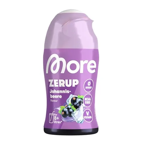 MORE Zerup, Johannisbeere, 65 ml, für bis zu 8 l Fertiggetränk, zuckerfreier Sirup mit u.a. echten Fruchtextrakten, vegan, zero Kalorien - made in Germany