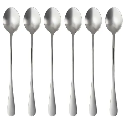 Intirilife 6er Set Löffel aus Edelstahl in Silber - 19 cm Länge - Eislöffel mit langem Stiel Dessertlöffel für Kaffee Latte Macchiato Longdrinks Cocktails Eistee