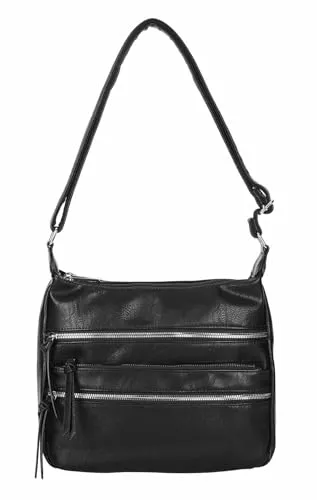 Damen Shopper Umhängetasche Kunstleder Schwarz V1 - Stilvolle Umhängetasche aus hochwertigem Kunstleder (32x29x11 cm) für Alltag und Reisen. Praktisches Design kombiniert mit modernem Look – die ideale Begleiterin für jeden Anlass!