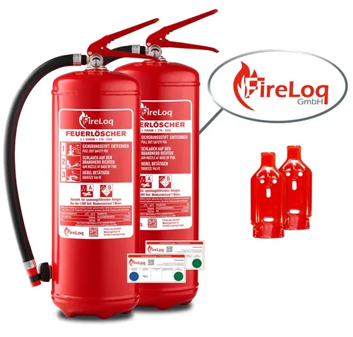 FireLoq 2x 6L Schaum Feuerlöscher für Brandklasse AB - Effektiver Schaum-Dauerdruck-Feuerlöscher für Flüssigkeits- & Feststoffbrände. Robuste Stahlbauweise, wartungsfreundlich und ideal für Wohnungen, Büros und mehr. Immer einsatzbereit dank Dauerdrucksystem!