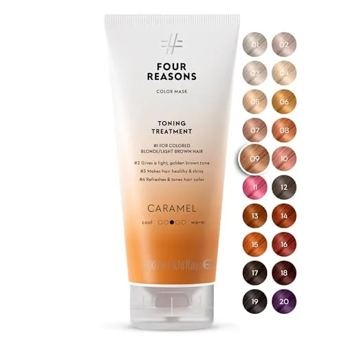 Four Reasons Haartönung Conditioner - Karamell - 200 ml - Vibrante Farbnuancen: Die Karamell-Tönung sorgt für lebendige Akzente und pflegt Ihr Haar gleichzeitig. Ideal für eine einfache Anwendung in der Dusche und geeignet für alle Haartypen.