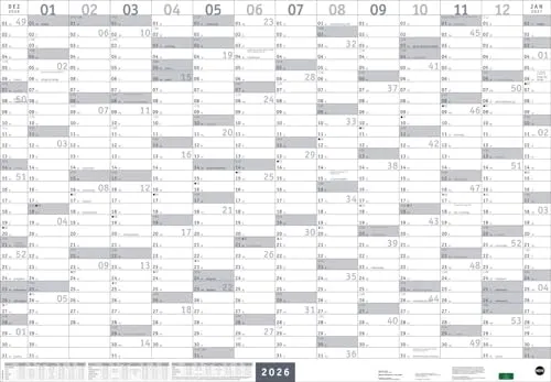 Mega-Posterplaner, silber 2026: Großer Jahresplaner in silber. Wandkalender 2026 zum Eintragen. XXL Büro-Kalender mit Ferienterminen und Feiertagen. 68 x 98 cm (Bürokalender Heye)