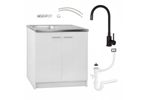 STAMAR Spülenschrank 80 cm mit Edelstahlspüle und Deante Armatur - Komplettes Küchen-Set: 80 cm Unterschrank in Weiß mit flexibler Deante Armatur und hochwertiger Edelstahlspüle. Ideal für moderne Küchenlösungen und platzsparend. Alles für eine funktionale Küchenausstattung!