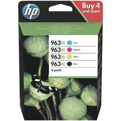 4x Original HP Tinten Patrone 963XL für OfficeJet Pro 9010-9028 - Druckerpatronen für OfficeJet Pro 9010-9028, hohe Kapazität: 2.000 Seiten schwarz und 1.600 Seiten in cyan, magenta, gelb - für brillante Ausdrucke und weniger häufigen Austausch.