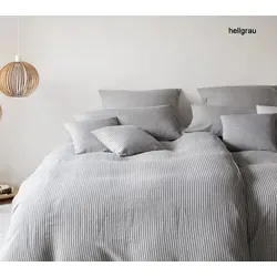 Elegante Bettwäsche Cozy Halbleinen - 135x200 cm + 40x80 cm hellgrau - Bettwäsche aus hochwertigem Halbleinen für hohen Schlafkomfort, atmungsaktiv und angenehm auf der Haut. Stilvolles Streifen-Dessin in entspannter Used-Optik, ideal für ein gemütliches Schlafzimmer.