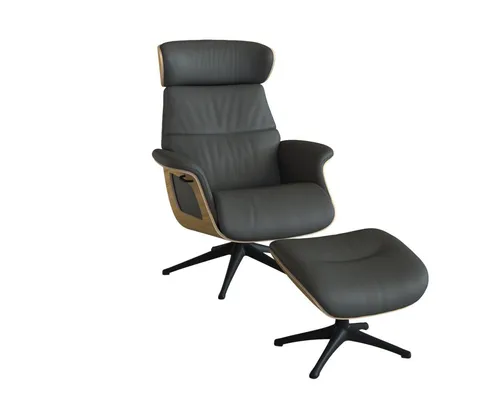 FLEXLUX Relaxsessel Clement Rücken u. Kopfverstellung, ergonomisch, Airchannels, Rücken- & Kopfteilverstellung, Drehbar, Armlehne Eiche, Fuß Schwarz