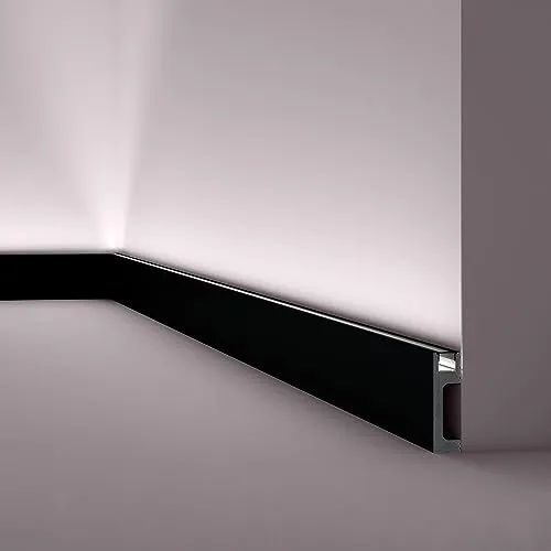 IL10 BLACK WALLSTYL Lichtleisten - Elegante Sockelleiste für indirekte Beleuchtung - Zier- & Stuckleisten, aus hochwertigem Polystyrol, ideal für moderne Innenräume und perfekt für indirekte Beleuchtung mit Kabelkanal.