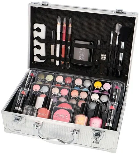 Schminkkoffer Set Alu Profi-Qualität mit French Manicure 58-teilig - Damen Geschenksets mit umfangreicher Kosmetik-Ausstattung, ideal für Reisen und jederzeit einsatzbereit. VEGAN und in Originalgrößen für ein perfektes Make-Up.