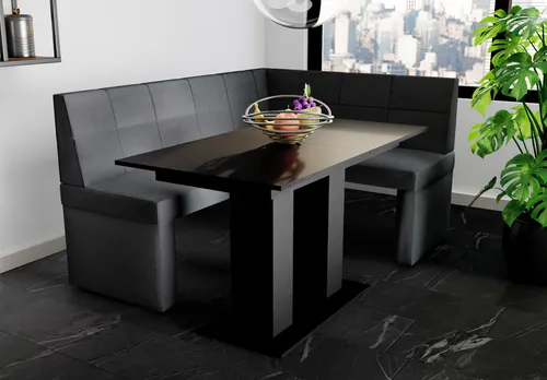 Eckbankgruppe BLAKE L mit Esstisch DANTE - Klassische Eckbankgruppe 168x128 cm in Anthrazit mit inkludiertem Esstisch in Schwarz. Ideal für Wohnzimmer, Küche und Esszimmer – bietet Platz für gesellige Runden.