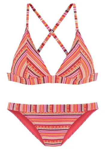 Triangel-Bikini mit glitzernden Streifen, Gr. 42 - Cup C/D - Stylischer Triangel-Bikini in Orange mit herausnehmbaren Cups und verstellbaren Trägern für 3 Tragevarianten. Perfekt für den Strand oder Pool!