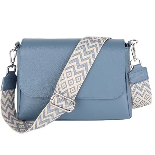 MIRROSI Umhängetasche Damen, Echtleder Crossbody Bag, Made in Italy - Luxuriöse Umhängetasche aus hochwertigem italienischem Leder, ideal für den täglichen Einsatz. Mit verstellbarem Schultergurt und sicherem Reißverschluss. Maße: 27x20x7 cm.