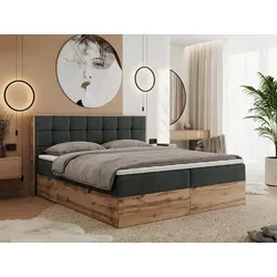MKS MEBLE Boxspringbett 140x200 mit Bettkasten Eiche Wotan - Stilvolles Polsterbett 140x200 mit zwei 7-Zonen-Taschenfederkern-Matratzen H3/H4 und praktischem Stauraum, ideal für ein komfortables Schlafzimmer.
