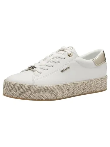 Tamaris Damen Sneaker 1-23713-42 190 Weiß Größe 37 - Modische Damen Sneaker in Weiß mit goldenen Akzenten, veganem Kunstleder und bequemer Plateausohle für optimalen Tragekomfort und einen stylishen Look.
