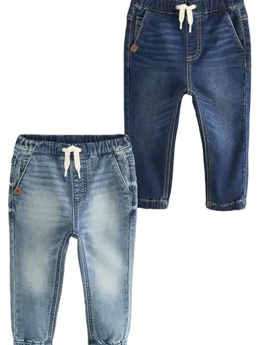 NEXT Jungen 2er-Pack Jogger-Jeans mit Komfort-Stretch 104-110 - Bequemer 2er-Pack Jogger-Jeans im Loose Fit, ideal für aktive Kids. Elastischer Bund und praktische Seitentaschen sorgen für Komfort und Funktionalität.