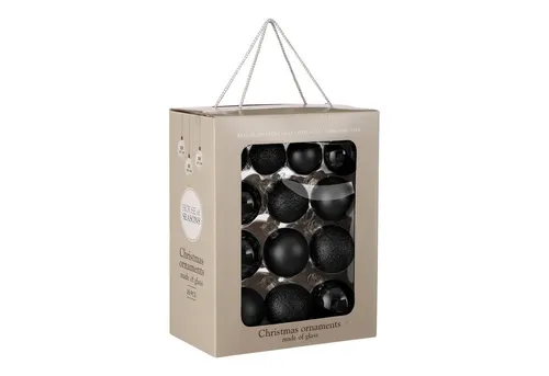 Mica Decorations Weihnachtsbaumkugel Set - 26 schwarze Glaskugeln (Ø 7cm) - Set mit 26 eleganten, schwarzen Glaskugeln für festliche Dekoration. Perfekt für eine stilvolle Weihnachtsatmosphäre.