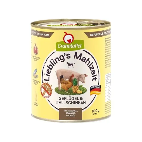 GranataPet Liebling's Mahlzeit Geflügel & italienischer Schinken, Nassfutter für Hunde, Hundefutter ohne Getreide & ohne Zuckerzusätze, Alleinfuttermittel, 6 x 800 g