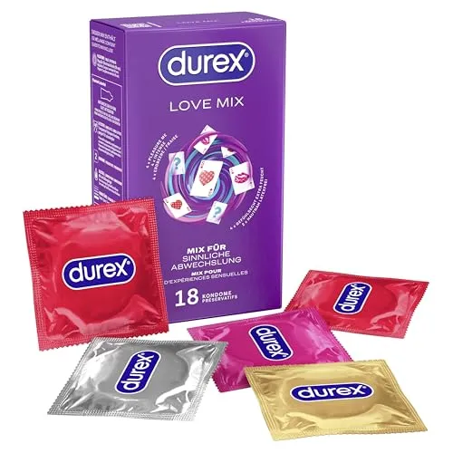 Durex Love Mix 18er Kondommix - Vielfältiger Kondommix für unvergessliche Momente, mit verschiedenen Texturen und Aromen für ein besonderes Erlebnis in der Körperpflege.