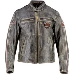 Helstons Ace 10Ans Motorrad Lederjacke - Braun, Größe M für Männer - Motorradjacke aus vollnarbigem Rindsleder, 1-1,2 mm dick, mit atmungsaktivem Mesh-Futter und praktischen Reißverschlusstaschen für optimalen Komfort und Stil.