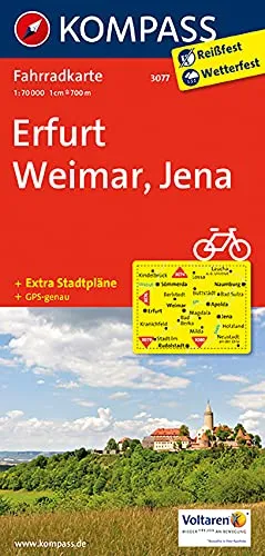 KOMPASS Fahrradkarte Erfurt - Weimar - Jena: Fahrradkarte. GPS-genau. 1:70000 (KOMPASS-Fahrradkarten Deutschland, Band 3077)