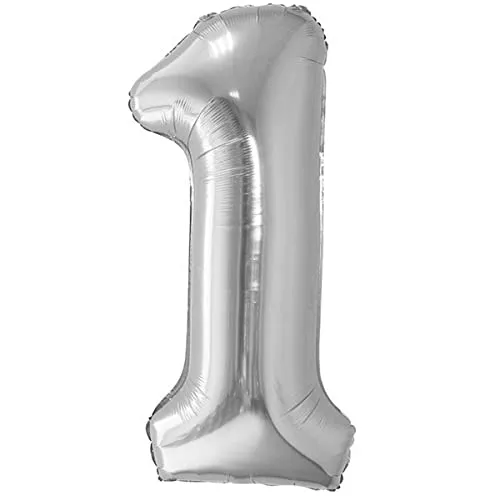 Luftballon 1. Geburtstag Zahl 1 Silber XXL Riesen Folienballon 100cm Geburtstagsdeko Ballon Zahl Deko zum Geburtstag. Fliegt mit Helium.