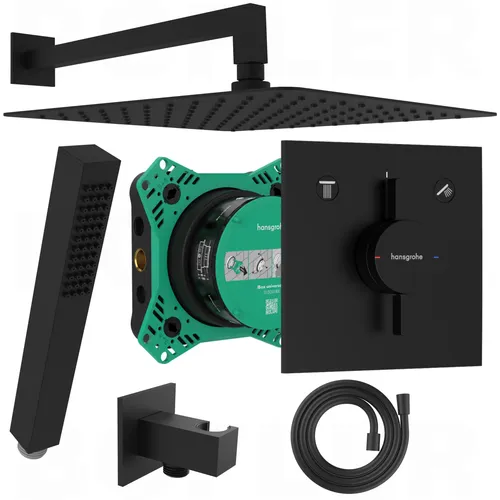 hansgrohe Duscharmatur DuoTurn E - Matt Schwarz - Unterputz Duschsystem mit BOFLER Brauseset und 30x30cm Regendusche, ideal für luxuriöse Duscherlebnisse und wassersparend.
