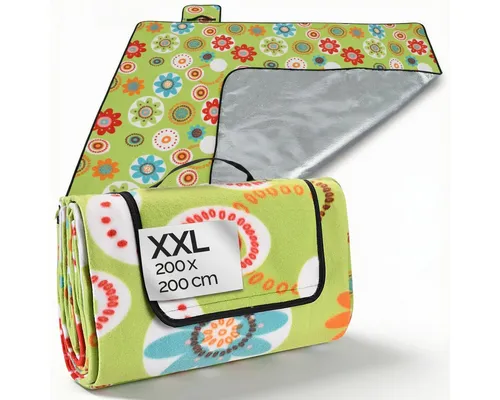DETEX® Picknickdecke XXL 200x200 cm - Wasserdichte und wärmeisolierte Fleece-Picknickdecke für 4-6 Personen, ideal für Picknicks, Camping und Strand, leicht zu reinigen und faltbar für einfachen Transport.