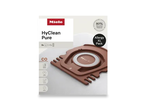 Miele Staubsaugerbeutel HyClean Pure CO XL-Pack (8 Stück) - Staubsaugerbeutel für Miele Guard M1, mit HyClose Technologie für staubfreies Wechseln und HEPA AirClean Filter für allergenfreie Luft. Praktisches XL-Pack für bis zu 2 Jahre Nutzung.