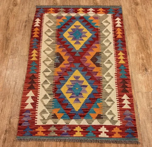 Rug Studios Teppich KELIM ORIGINAL | Farbe: Multi | Größe: 80 x 125 cm | Handgearbeitet und strapazierfähig - Hochwertiger Teppich aus 100 % reiner Schurwolle – pflegeleicht, langlebig und ideal für moderne Haushalte. Handgearbeitet in Afghanistan bringt er kulturelle Eleganz in Ihr Zuhause. Perfekt für Wohnzimmer, Schlafzimmer und Flure.
