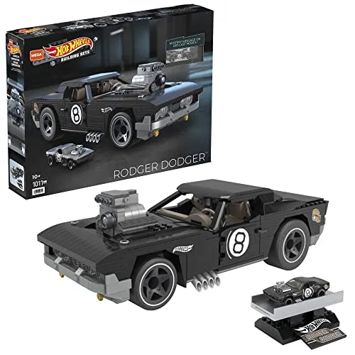 MEGA HDJ98 - Construx Hot Wheels Rodger Dodger Konstruktionsset - Bauspielzeugset für Kinder ab 10 Jahren mit 700 kompatiblen Bausteinen, inklusive einem detailgetreuen Hot Wheels Modell und einzigartigen Magic-8-Ball-Nachrichten.