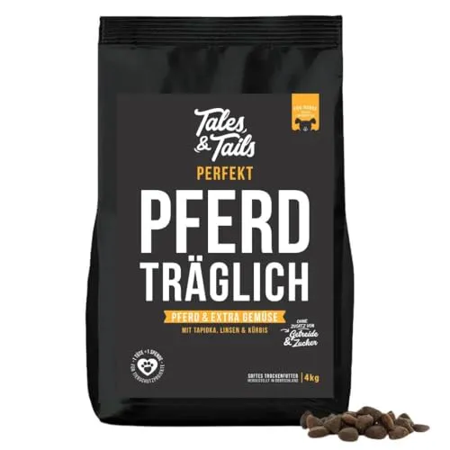 Tales & Tails Perfekt PferdTräglich Soft Trockenfutter, 4000g - Getreidefreies Hundefutter mit nur 7 hochwertigen Zutaten, ideal für Allergiker. Monoprotein mit Pferd für hohe Verträglichkeit und Akzeptanz, unterstützt die Gesundheit deines Hundes.